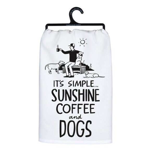 Primitives by Kathy Dish Kitchen Towel White Sunshine Coffee Dogs Dishtowel USA - Picture 1 of 5